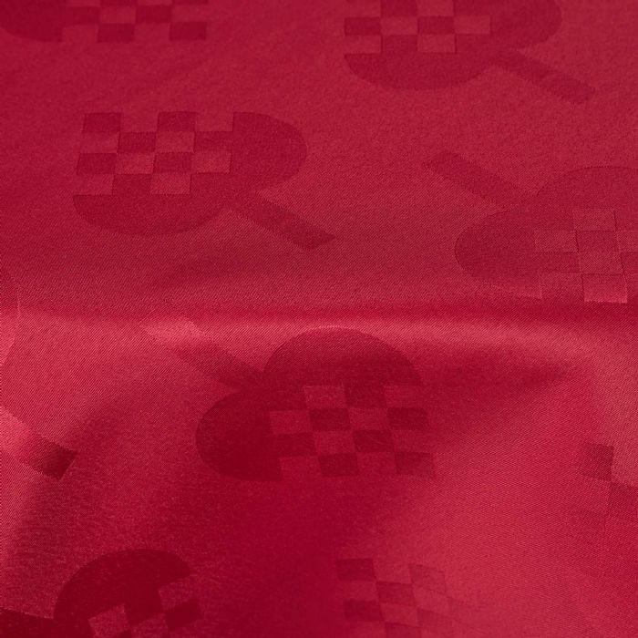 Rund juledug - Ø140 cm - Rød damask dug - Jacquardvævet juledug med julehjerter - Rød tekstildug - Dug til rundt bord