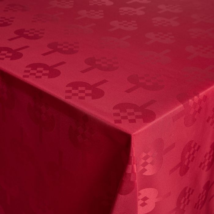 Juledug - 140x220 cm - Rød med julehjerter - Strygefri damask dug - Jacquardvævet juledug med julehjerter
