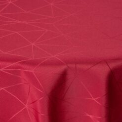 Rund juledug - Ø180 cm - Rød damask dug - Jacquardvævet juledug med geometrisk mønster - Rød tekstildug - Dug til rundt bord