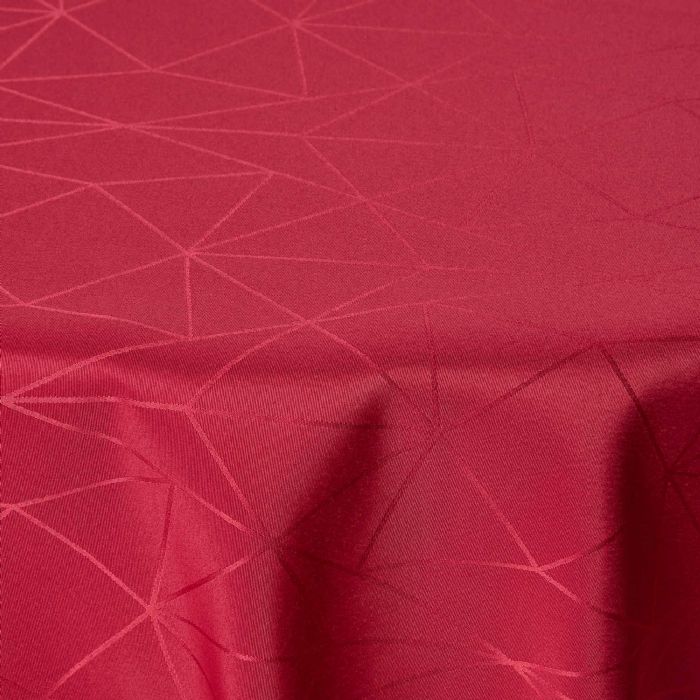 Rund juledug - Ø230 cm - Rød damask dug - Jacquardvævet juledug med geometrisk mønster - Rød tekstildug - Dug til rundt bord